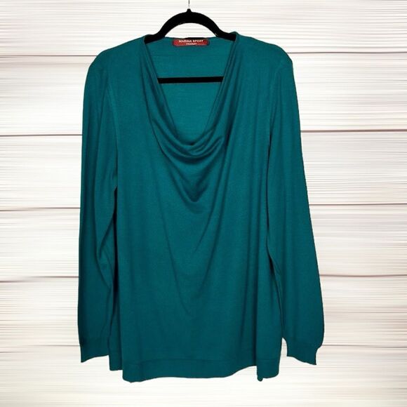 Marina Rinaldi Sport Sweater Tunic Deep Sea Green A-line Cowl Neck M US 12-14 - Picture 1 of 12